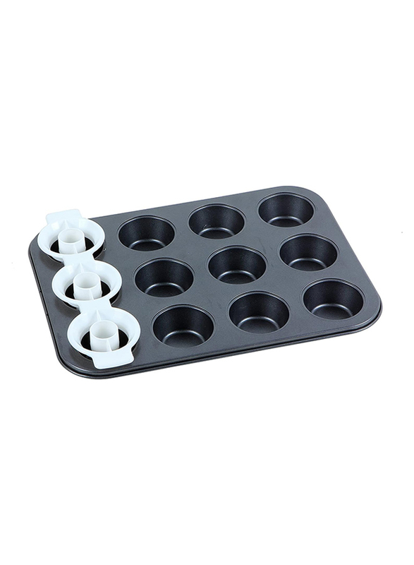 RL Industry 12 Cup Non-Stick Muffin Pan, CB00100, 35.5x21x4 cm, Black