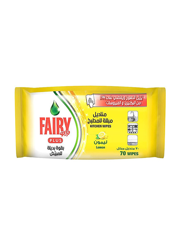 

Fairy Kitchen Wipes with Alternative Power to Bleach for Dishes and Kitchen Surfaces, Lemon, 70 Wipes