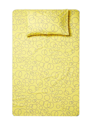 Aceir 2-Piece 180 TC Premium Collection Blue Circle Printed Cotton Fitted Bedsheet Set, 1 Fitted Sheet + 1 Pillow Case, Twin, Yellow