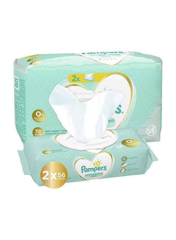 

Pampers 112 Sheets Sensitive Protect Baby Wipes with 0% Perfumes & Alcohol, White