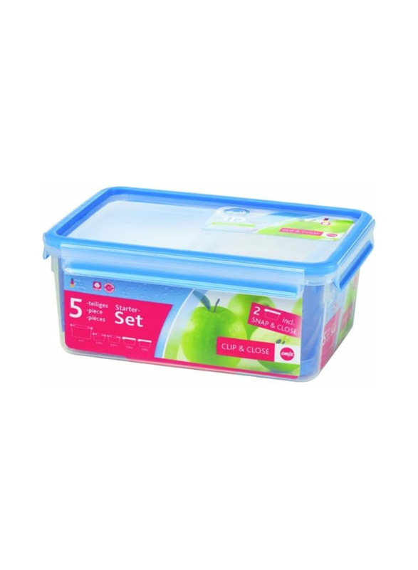 Emsa Gesunde Frische Clip & Close Food Container Set, 5 Pieces, Blue/Transparent