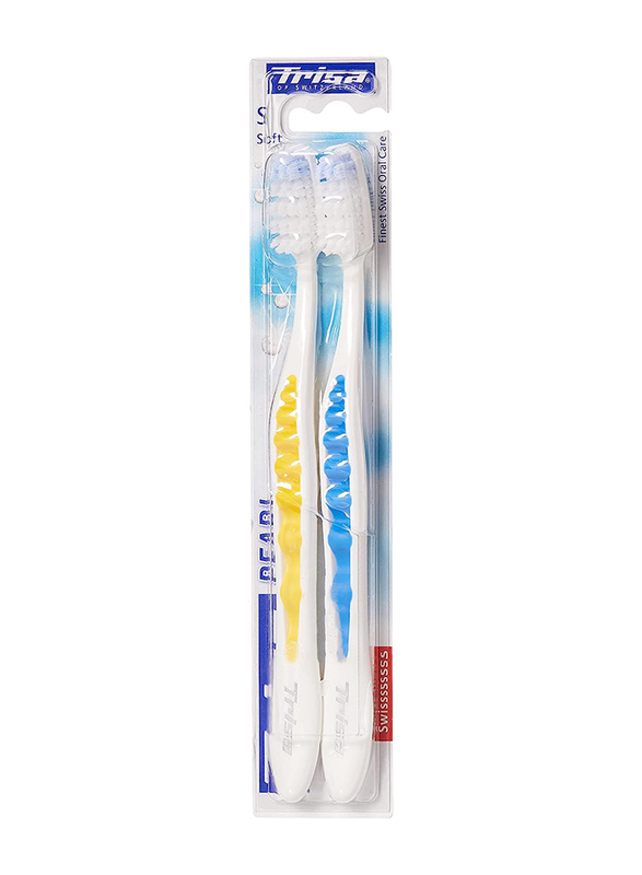 Trisa Pearl White Medium Toothbrush, 2 Pieces