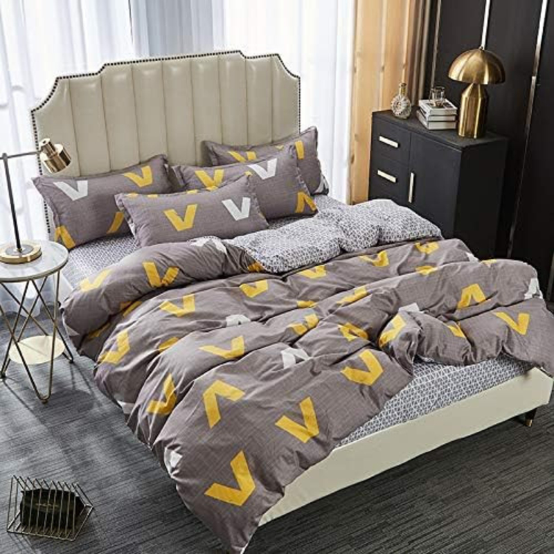 Aceir 6-Piece Victory Microfibre Duvet Cover Set, 1 Duvet Cover + 1 Fitted Sheet + 4 Pillow Cases, King, Grey