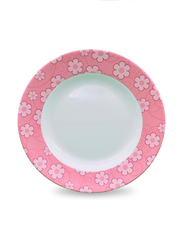 Malaplast Thailand 9-inch Ceramic Round Plate, Pink/White