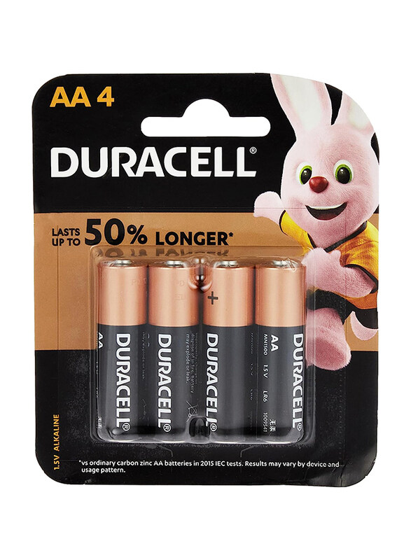 

Duracell Alkaline AA4 100% Longer Batteries, 4 Piece, Black/Brown