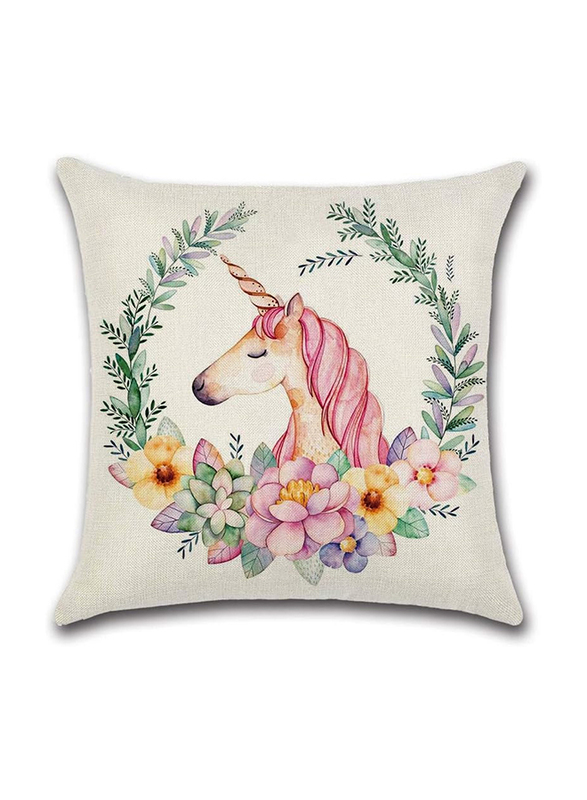 ACEIR 45 x 45cm Unicorn Printed Cotton Blend Cushion Cover, Multicolour