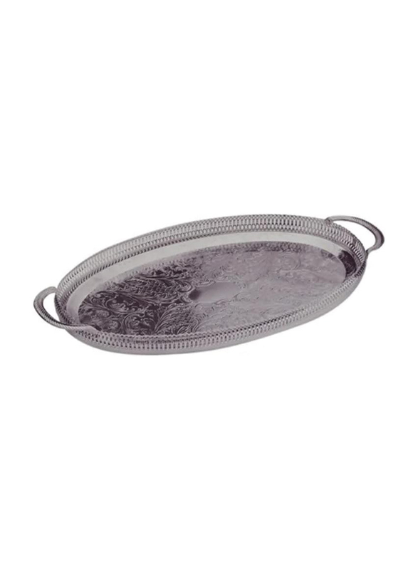 Queen Inn 45cm Oval Gallery Tray with Handles, Silver