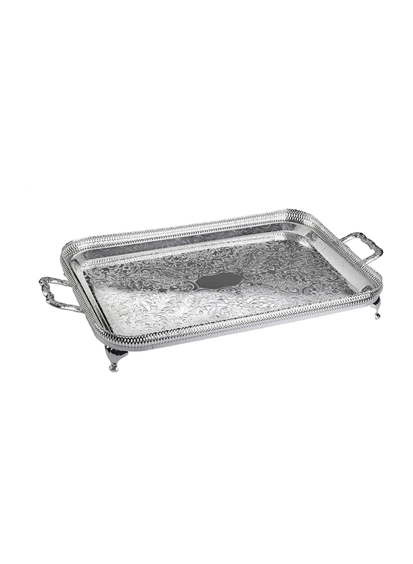 Queen Anne 65cm Stainless Steel Rectangle Tray with Handles & Legs, Silver