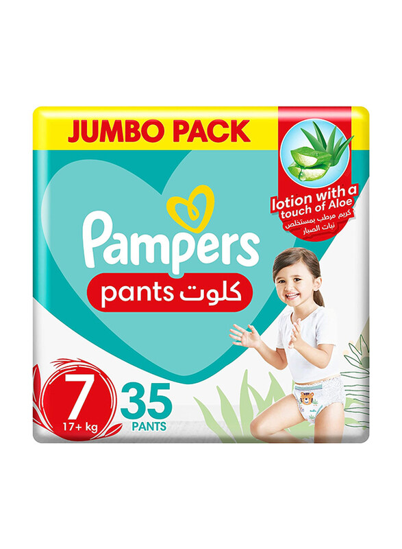 

Pampers Baby-Dry Pants with Aloe Vera Lotion Diapers, Size 7, 17+ kg, Jumbo Pack, 35 Count