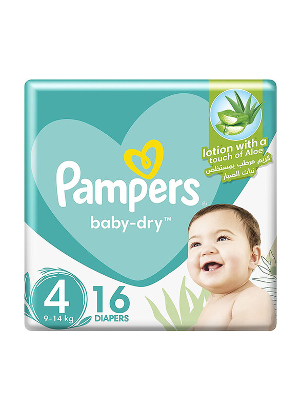 

Pampers Baby-Dry Diapers with Aloe Vera Lotion & Leakage Protection, Size 4, 9-14 kg, 16 Count