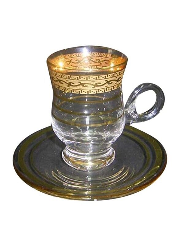 

Royal Crystal 12 Piece Bohemia Tea Cups & Saucer Set, 5406103, Clear/Gold