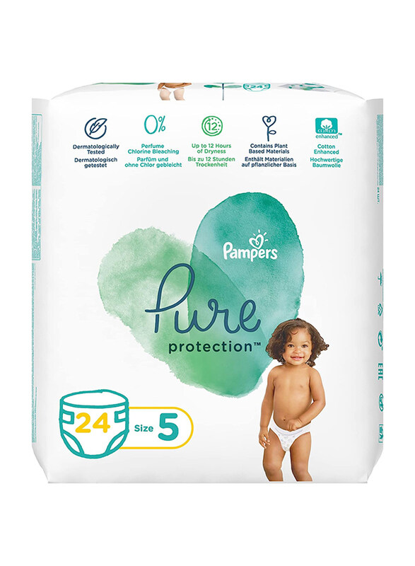 

Pampers Pure Protection Dermatologically Tested Diapers, Size 5, 11+ kg, 24 Count