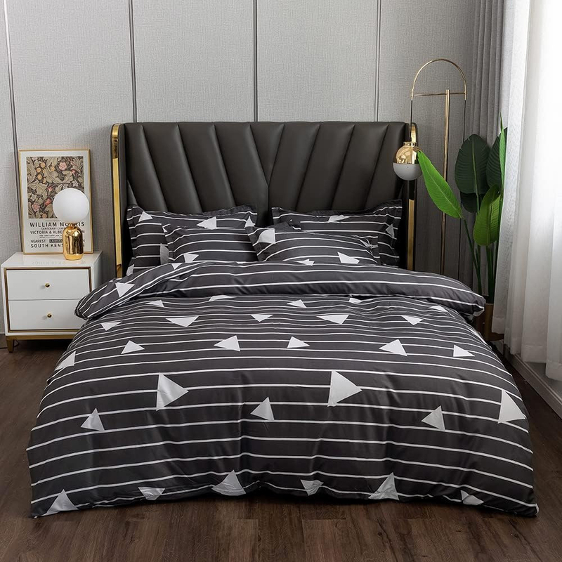 Aceir 6-Piece Microfiber Duvet Cover Set, King, 220 x 240cm, Black/White