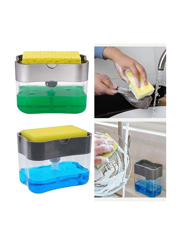 Rahalife 2-in-1 Sponge Rack Shelf Soap Detergent Dispenser Pump, Multicolour