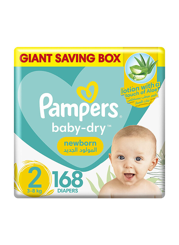 

Pampers Baby-Dry Newborn with Aloe Vera Lotion Diapers, Size 2, 3-8 kg, Giant Saving Box, 168 Count