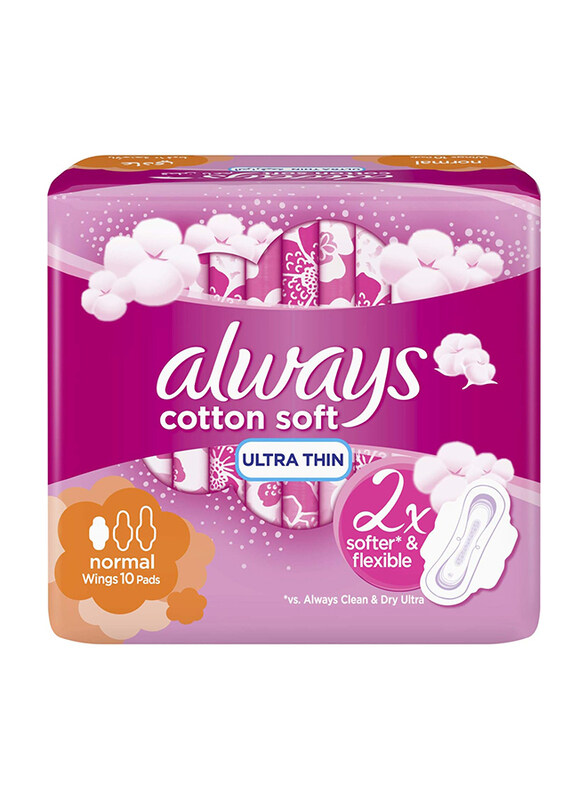 

Always Cotton Soft Ultra Thin Sanitary Pads with Wings, Normal, 10 Pieces
