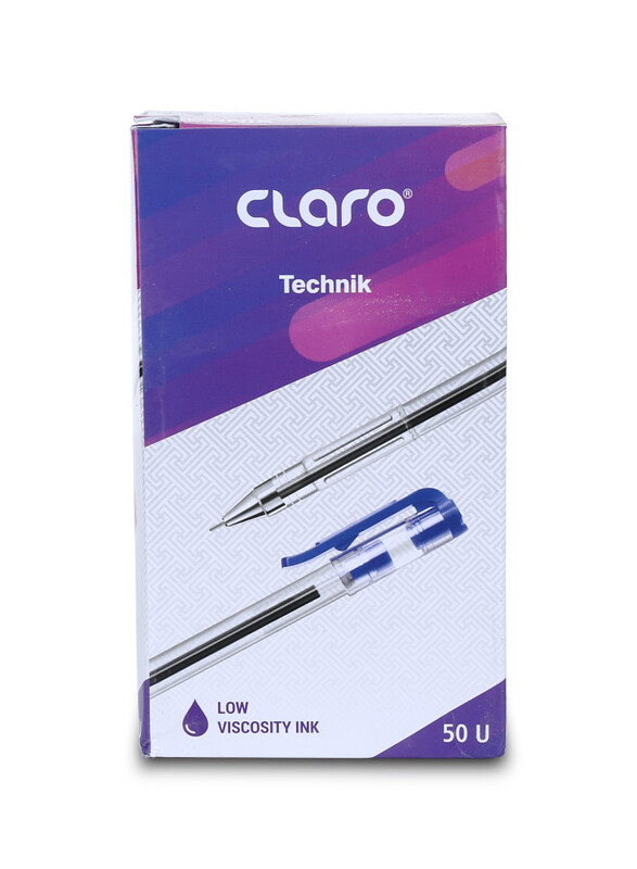 Claro Mx-Technik Regular Ball Pen, 0.7mm, Lightweight Ball Pens for Pressure Free and Fine Writing Pens with Comfortable Grip for School and Office Use, 50-Piece/Box, Blue