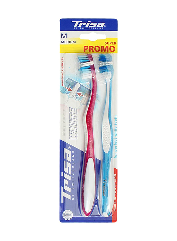 Trisa Perfect White Duo Toothbrush, Medium, 2 Pieces