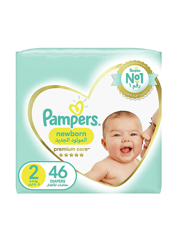 

Pampers Premium Care Diapers, Size 2, 3-8 kg, Newborn, 46 Count