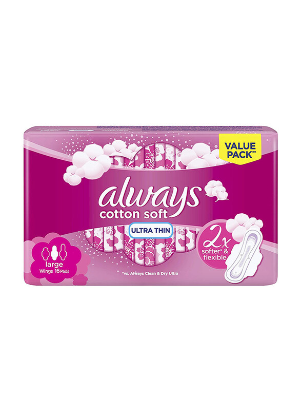 

Always Cotton Soft Ultra Thin Sanitary Pads, Large, 16 Pieces