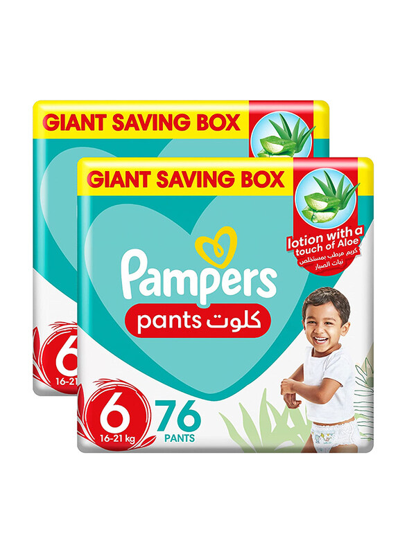 

Pampers Baby-Dry Pants with Aloe Vera Lotion Diapers, Size 6, 16-21 kg, Giant Saving Box, 2 x 76 Count