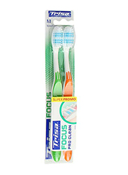 Trisa Focus Pro Clean Medium Toothbrush, 2 Pieces