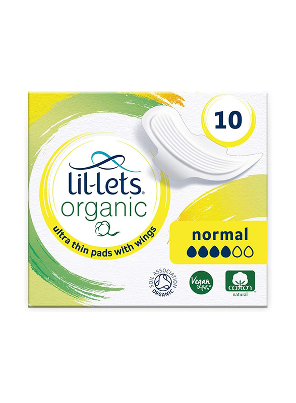 Lil-Lets Organic Normal Ultra Thin Pads With Wings, 10 Pieces