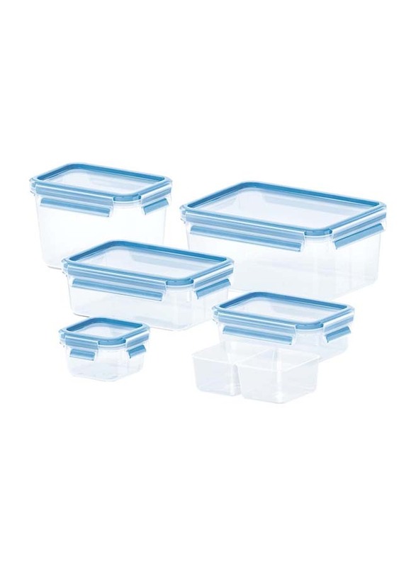 Emsa 5-Piece Clip and Close Food Container Set, Blue/Clear