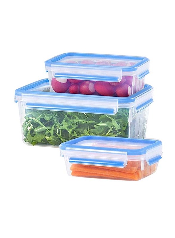 Emsa 3-Piece Clip & Close Food Storage Container Set, 1/2.3/3.7L, Transparent/Blue