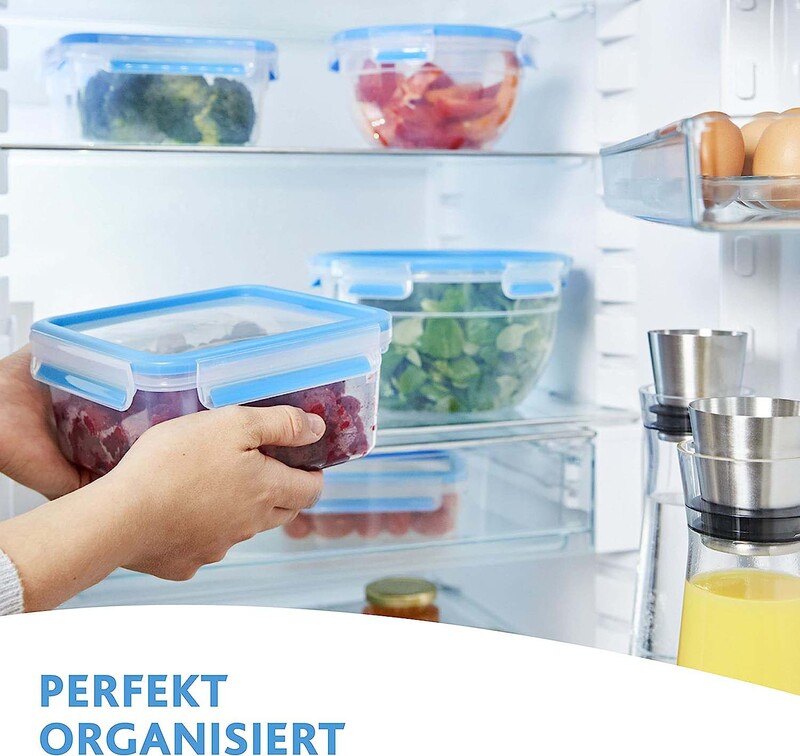 Emsa 3-Piece Clip & Close Food Containers Set, 0.55L, Transparent/Blue