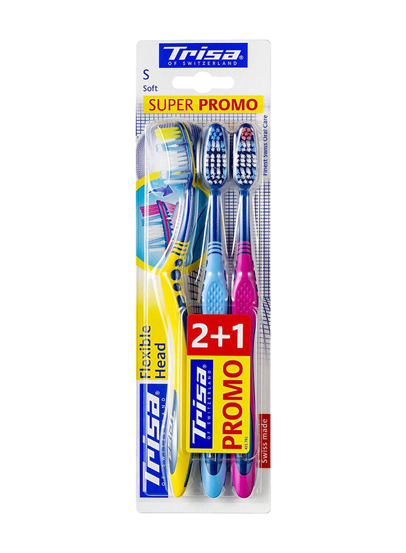 Trisa Trio Flex Head Toothbrush, Soft, 3 Pieces