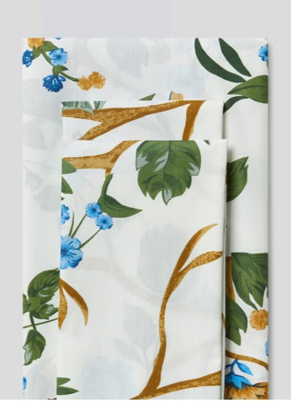 Aceir 3-Piece Printed Cotton Bedsheet Set, Queen, 180 x 200 x 25cm, White/Blue
