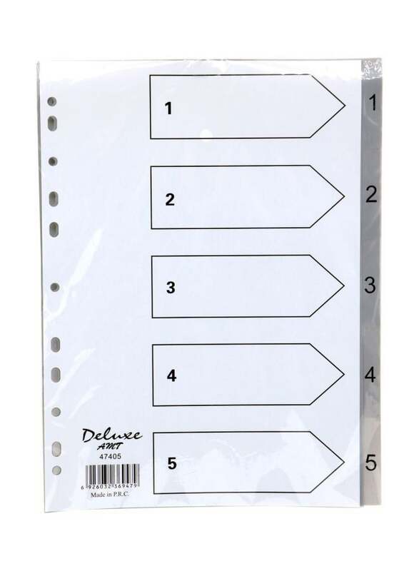 Deluxe PVC Index Paper Divider, 1-5 Tab, A4 Size, 10-Piece, 47405, Grey
