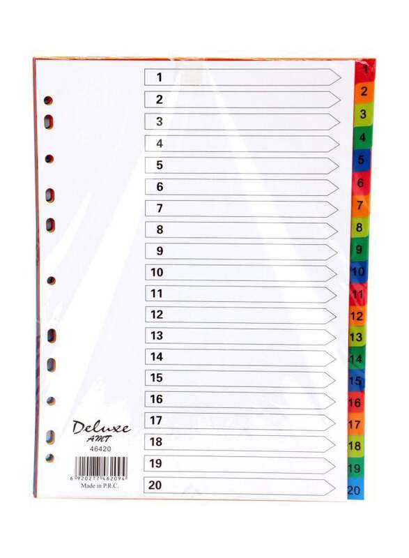 Deluxe PVC Colour Divider with Number, 1-20 Tab, 10-Piece, 46420, Multicolour
