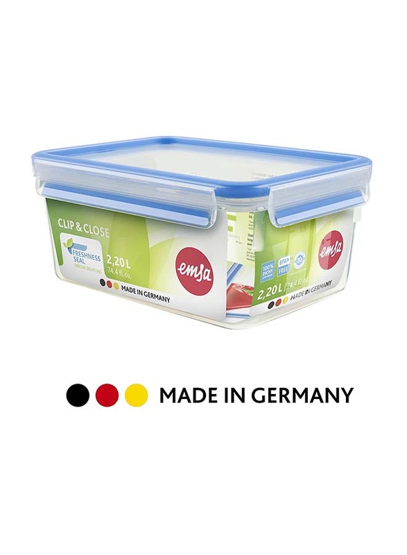 Emsa Clip & Close Stacking Food Container Box, 1.65L, Transparent/Blue