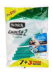 Schick Exacta 2 Sensitive Twin Blade Disposable Razor for Men, 10 Pieces
