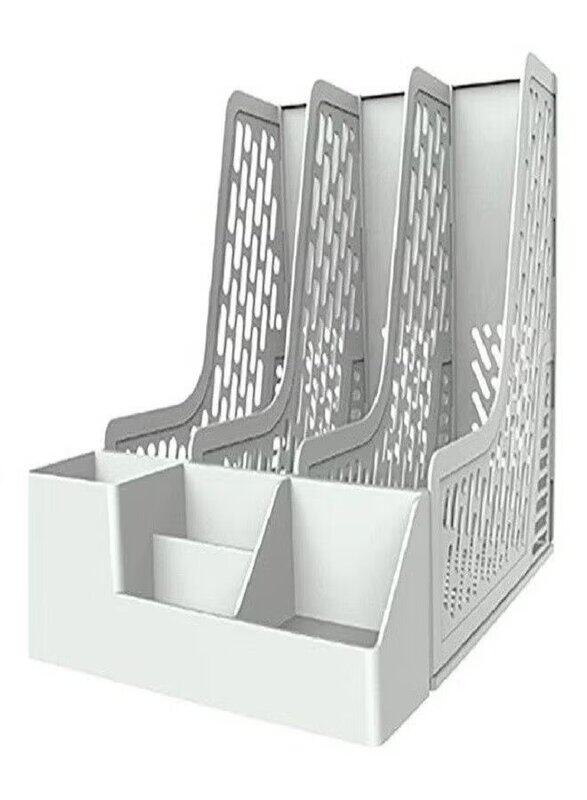 

Deli 3 Magazine Rack Attached with Organiser, Grey