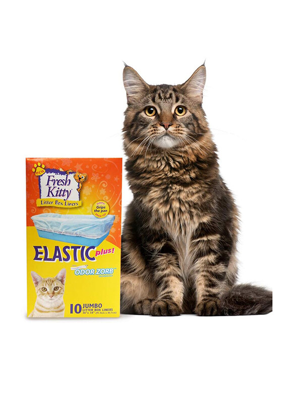 

Fresh Kitty Durable Easy Clean Up Elastic Jumbo Scented Odor Zorb Litter Pan Box Liners Bags for Pet Cats, 10 Count, Multicolour