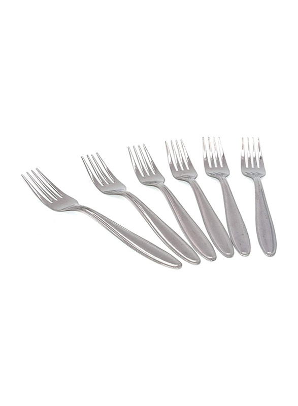 Kitchen Souq 6-Piece Lunik Cake Fork Set, 01540020000M06, Silver