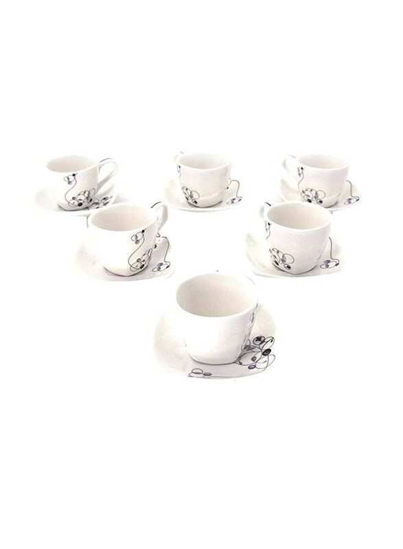 

Kitchen Souq 12-Piece Coffee Cup & Saucer Set, White/Black