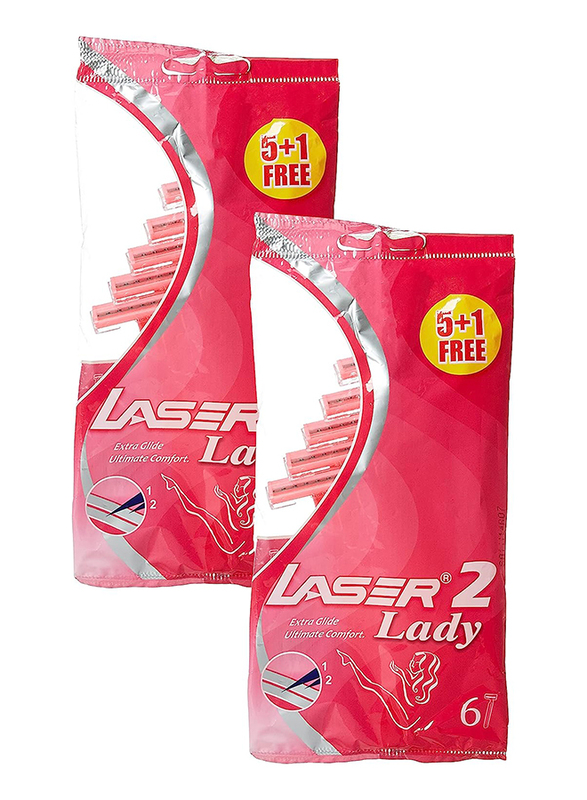 Laser 2 Lady Twin Blade Disposable Shaving Razor for Women, 6 Pieces