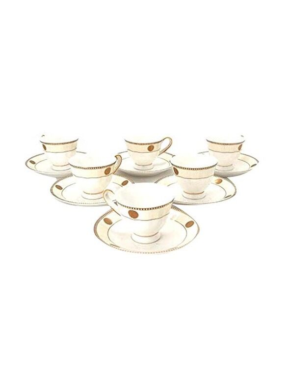 

Kitchen Souq 12 Piece Tea Cup & Saucer Set, White/Gold