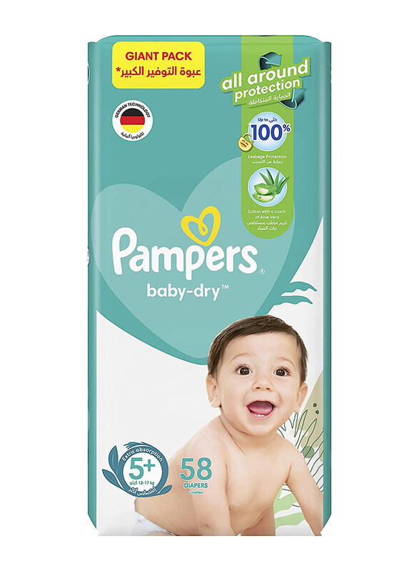 

Pampers Baby-Dry Diapers, Size 5 Plus, 12-17 kg, Mega Pack, 58 Count
