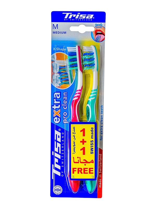 Trisa Extra Pro Clean Toothbrush, Medium, 2 Pieces