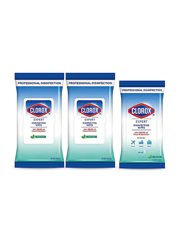 

Clorox Expert Disinfecting Wet Wipes, 2 x 30 Wipes + 1 x 15 Wipes