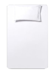 Aceir 2-Piece 180 TC Solid Pure Cotton Fitted Bedsheet Set, Twin, White