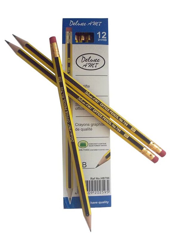 Deluxe Amt 12-Piece Hb Office Pencil with Eraser Tip, Yellow/Black