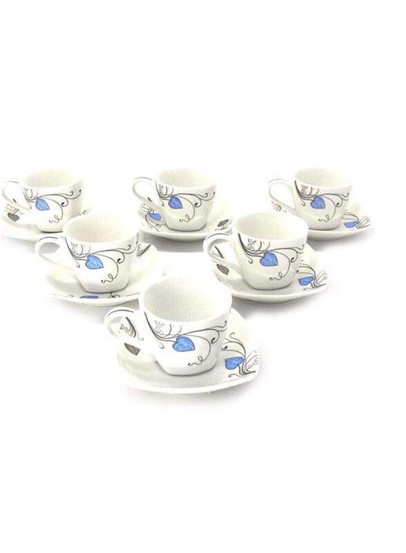 

Kitchen Souq 12-Piece Coffee Cup & Saucer Set, White/Blue