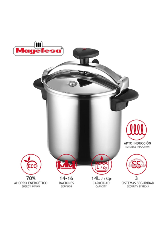 Magefesa Marmites 14 Ltr Stainless Steel Cooker, 01OPSTACO14, Silver