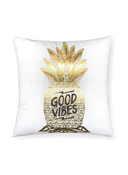 ACEIR 45 x 45cm Good Vibes On Golden Printed Cotton Blend Cushion Cover, Multicolour